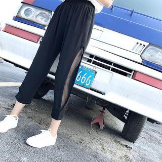 Plain Loose-fit Mesh Panel Cropped Harem Pants