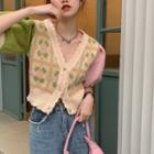 Puff-sleeve Floral Cardigan Floral - Pink & Green - One Size