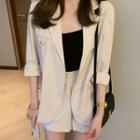 Set: Plain Single-breasted Blazer + High-waist Shorts
