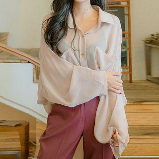 Dual-pocket Oversized Chiffon Shirt