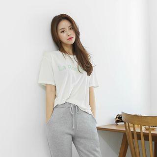 Lettered Velvet Short-sleeve T-shirt