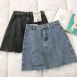 Asymmetrical Denim High-waist Skirt