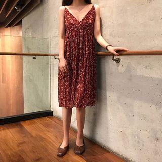Floral Print Pinafore Dress Wine Red - One Size
