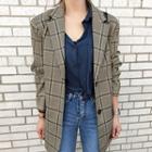 Plaid Single-breasted Blazer Brown - One Size