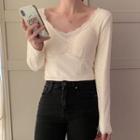 Long-sleeve Lace Trim Padded T-shirt