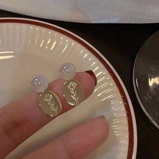 Rose Alloy Faux Pearl Dangle Earring 1 Pair - Gold - One Size