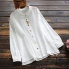 Long-sleeve Embroidered Peter Pan Collar Shirt Off-white - One Size