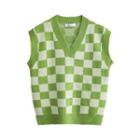 Checker Print Sweater Vest Green - One Size