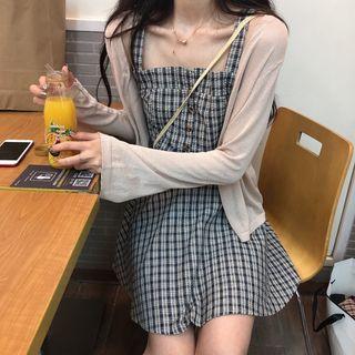 Plaid Camisole Top / A-line Skirt / Knit Jacket / Set