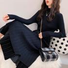 Mock-turtleneck Long-sleeve Midi Knit Dress