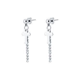 Fashion And Elegant 316l Stainless Steel Cross Tassel Earrings Silver - One Size