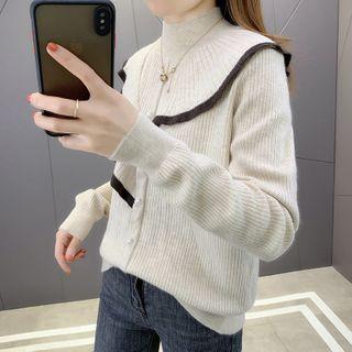 Mock-neck Contrast Trim Knit Sweater