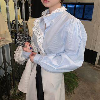 Asymmetric Lace Detail Shirt Blue - One Size