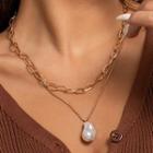 Set: Faux Pearl Necklace + Chain Necklace