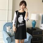 Cat Embroidered Two-tone Shift Dress