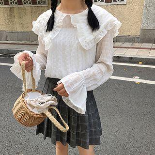 Long-sleeve Chiffon Collared Top