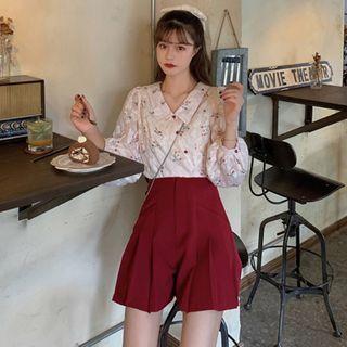 Floral Print Blouse / Wide Leg Shorts