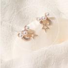 Faux Pearl Rhinestone Moon & Star Fringed Earring Silver - One Size