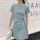 Plain Short-sleeve Twist Mini T-shirt Dress