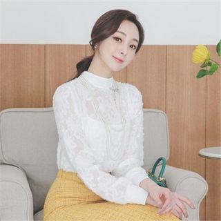Mockneck Sheer Lace Blouse
