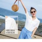 Short-sleeve Eyelet Plain Blouse