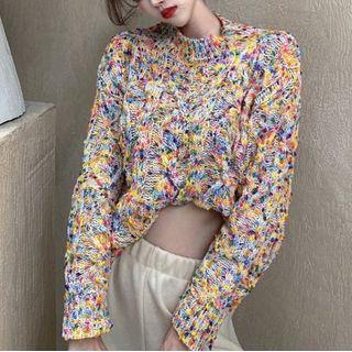 Contrast Color Cropped Cable Knit Sweater