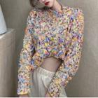 Contrast Color Cropped Cable Knit Sweater