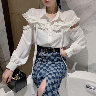 Cutout Frill Trim Blouse
