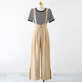 Short-sleeve Striped T-shirt / Wide Leg Jumper Pants
