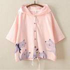 Cat Print Buttoned Hooded Jacket