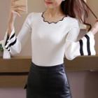 Scallop Trim 3/4 Sleeve Knit T-shirt