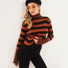 Striped Turtleneck Sweater Stripe - Coffee - One Size