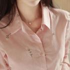 Floral Embroidery Cotton Shirt