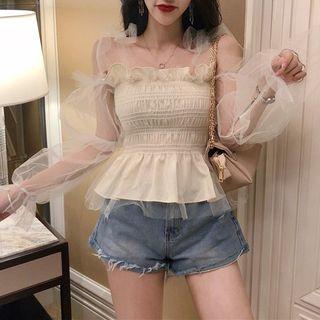 Sheer Panel Long-sleeve Top Almond - One Size