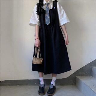 Neck Tie Shirt / Midi Overall Dress
