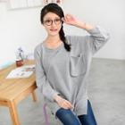 Pocket-accent Oversized Pullover Gray - One Size