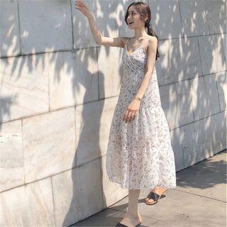 Floral V-neck Midi Spaghetti Strap Dress