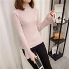 Bell Sleeve Plain Ribbed Sweater