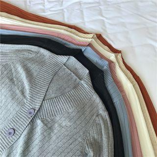 Plain Cardigan / Faux-leather Skirt