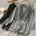 Hooded Crop Jacket / Contrasted Sleeveless Playsuit