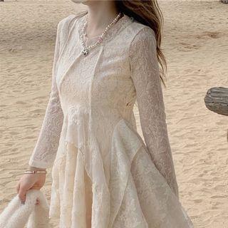 Long-sleeve Lace A-line Dress / Cardigan