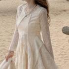 Long-sleeve Lace A-line Dress / Cardigan
