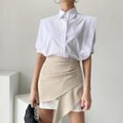 Short-sleeve Shirt + High-waist Asymmetrical A-line Mini Skirt