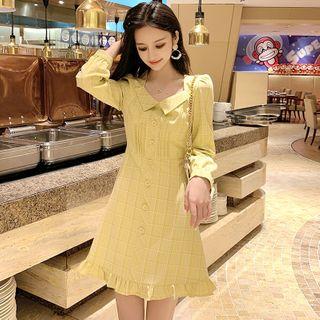 Collared Plaid Long-sleeve Mini A-line Dress