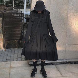 Long-sleeve Peter Pan Collar Ruffled Plain Dress As Shown In Figure - One Size