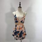 Spaghetti Strap Floral Print Open Back Playsuit