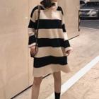 Color-block Striped Long-sleeve Knit Dress As Shown In Figure - One Size