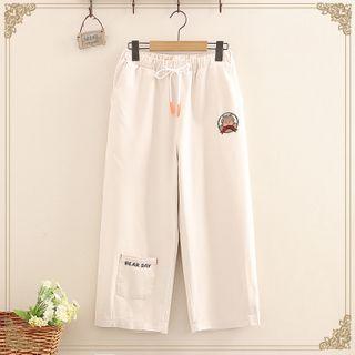 Bear Embroidered Straight Pants