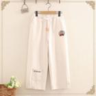 Bear Embroidered Straight Pants