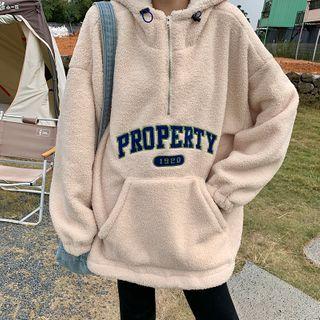 Long-sleeve Letter Applique Fleece Hoodie
